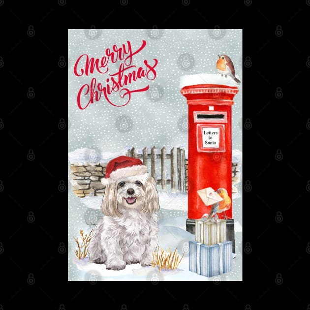 Maltese Dog Merry Christmas Santa Dog by Puppy Eyes