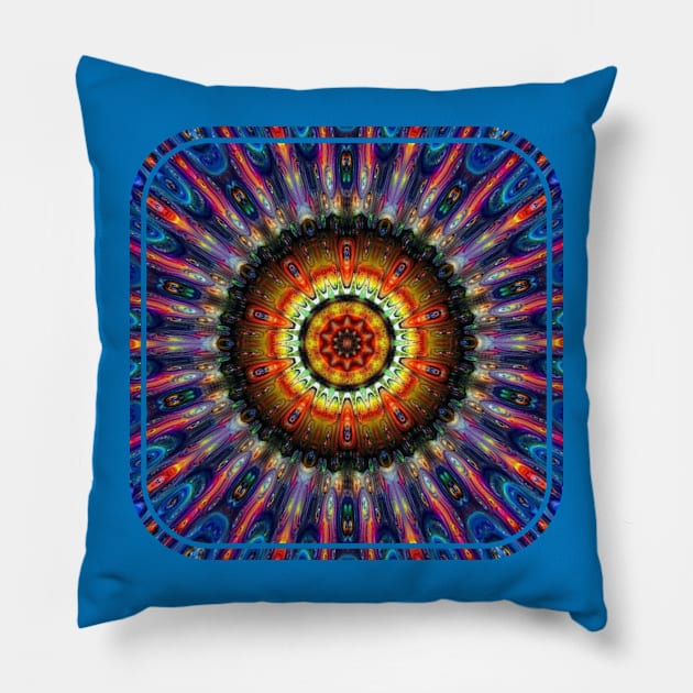 Psychedelic Kaleidoscopic Mandala Design Pillow by SpotterArt