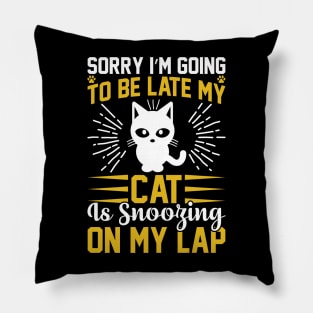 Sorry I m Going To Be Late My Cat Is Snoozing On My Lap T Shirt For Women Men Pillow