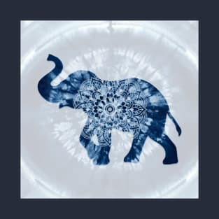 Mandala Elephant Indigo Blue Tie Dye T-Shirt