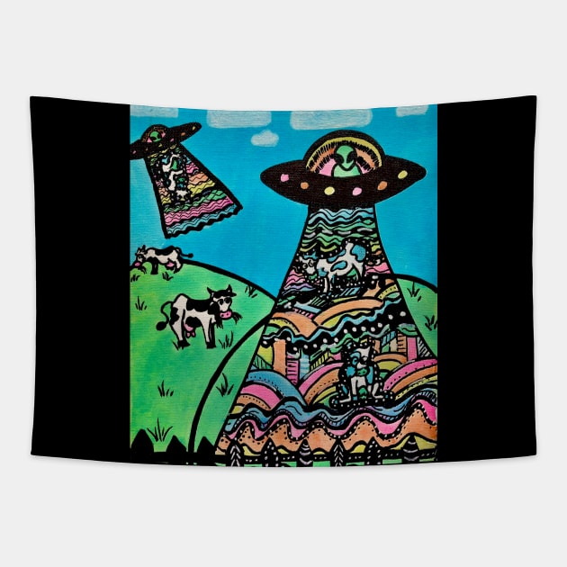 Trippy alien abduction Tapestry by Valcor’s Merch