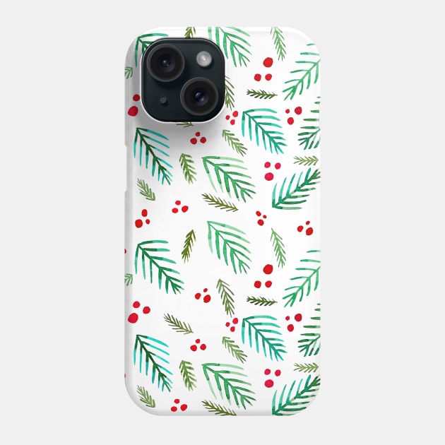 Christmas tree branches and berries - green and red Phone Case by wackapacka