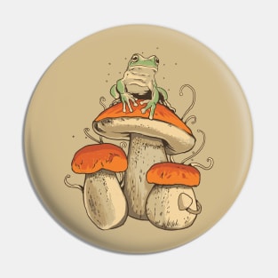 Cottagecore Aesthetic Frog On A Mushroom Pin