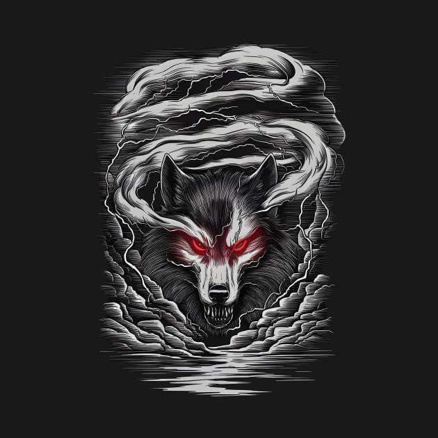 Wolf In Dark Clouds by Inkgrit