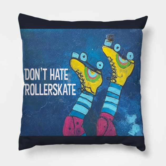 Dont Hate Rollerskate | 80s Skates, Upside Down Skater, Graffiti Art Pillow by TheJadeCat
