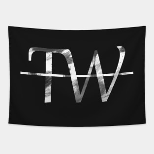 White on Black Trigger Warning Logo Tapestry