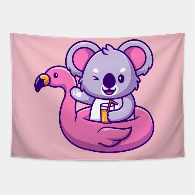 Cute Koala Summer With Flamingo Tires And Orange Juice Tapestry by Catalyst Labs