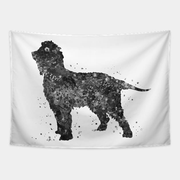 irish water spaniel dog black and white art Tapestry by Yahya Art