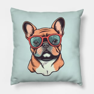 French Bulldog Retro Vibes - Old School Bulldog Wearing Glasses Pillow