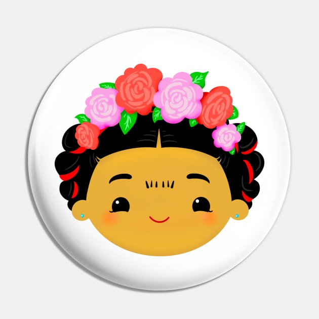 Cute Chibi Kawaii Mexican Flower Girl Pin by Florentino