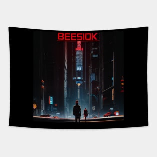 Vintage Cyberpunk City Tapestry