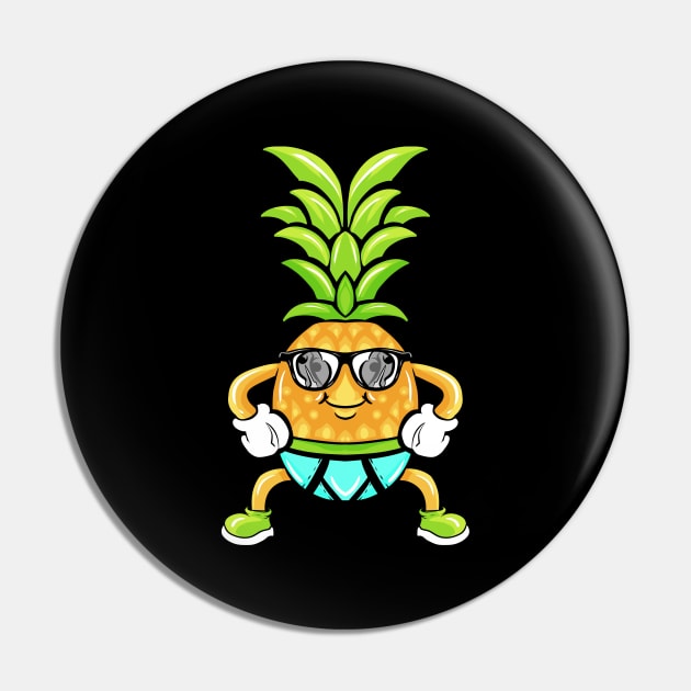 Cartoon Pineapple With Sunglasses And Underwear Pin by SinBle