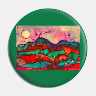 Abstract landscape painting with moon and mountains in alcohol inks Pin