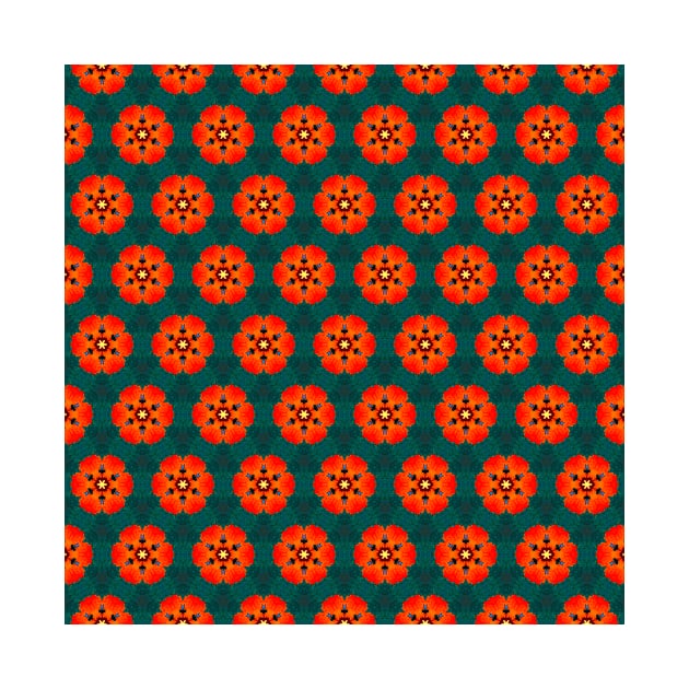 Red poppy floral honeycomb tile pattern by redwitchart