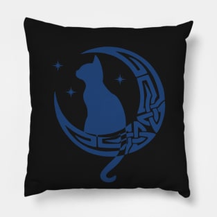 Blue Pagan Celtic Moon Cat Pillow