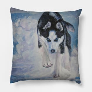 Siberian Husky Fine Art Painting Pillow