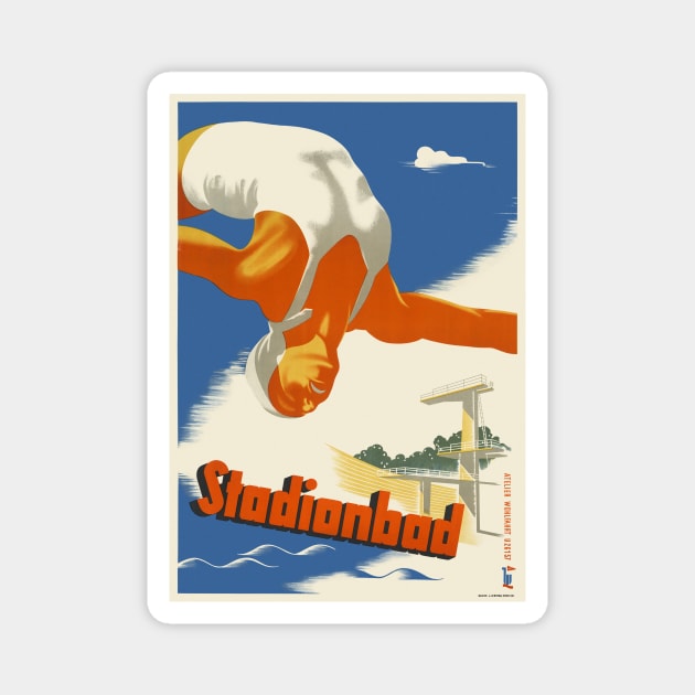 Stadionbad Austria Vintage Poster 1935 Magnet by vintagetreasure