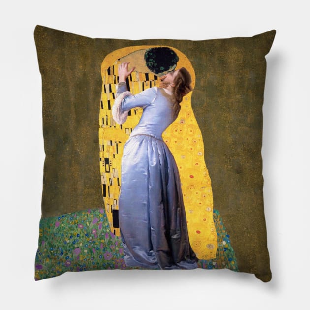 Hayez & Klimt kiss (parody) Pillow by Illusory contours