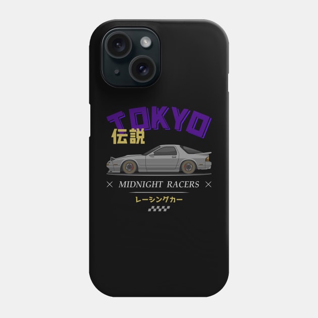 Midnight Racer Silver FC3S RX7 JDM Phone Case by GoldenTuners