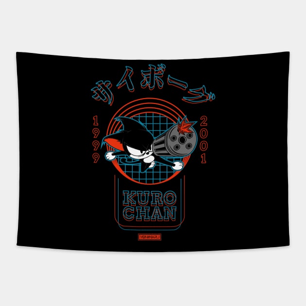 Cyborg Kuro-Chan : Cat & Gatling Gun Tapestry by alifpunk