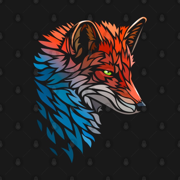 Tribal Fox Red Blue by albertocubatas