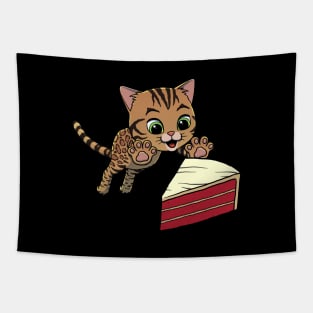 Bengal Cat excited to eat Red Velvet Cake Tapestry