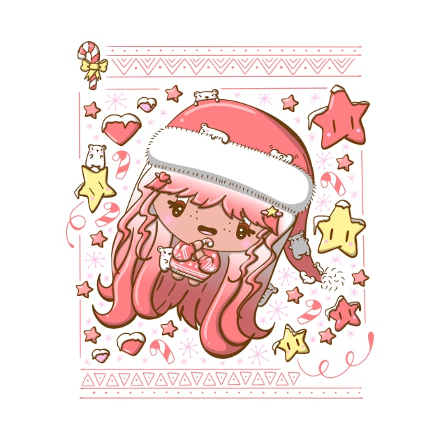 Cute festive candy cane bubble head cutie by studiomogwai