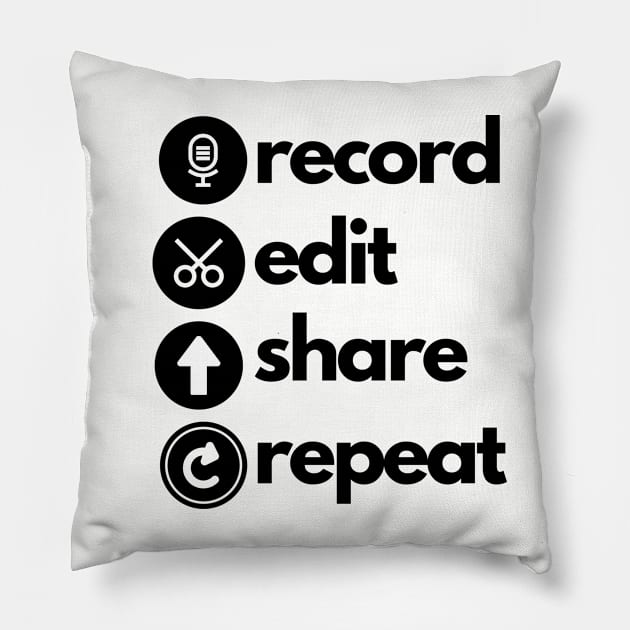 Podcast Editor - record, edit, share, repeat Pillow by True Media Solutions
