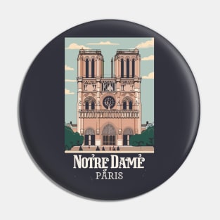 A Vintage Travel Art of the Notre-Dame Cathedral in Paris - France Pin