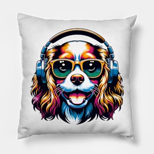 English Toy Spaniel Smiling DJ with Groovy Vibes Pillow