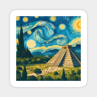 Chichen Itza, Mexico, in the style of Vincent van Gogh's Starry Night Magnet