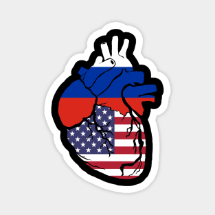 Russia and USA flag heart Magnet