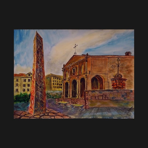 Watercolor Sketch - Church of Santa Maria del Gesu` di Montesalvo. Enna, Sicily by IgorPozdnyakov