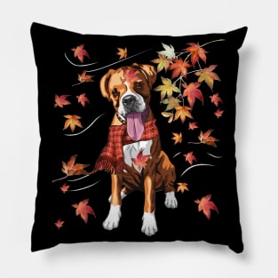 Maple Dog Leaf Fall Hello Autumn Funny Boxer Lover Pillow