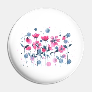 Garden of pink flowers painted with watercolors Pin