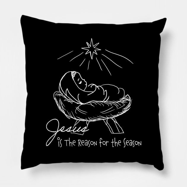 Religious Line Art Christmas Jesus is the Reason for the Season Pillow by Brasilia Catholic