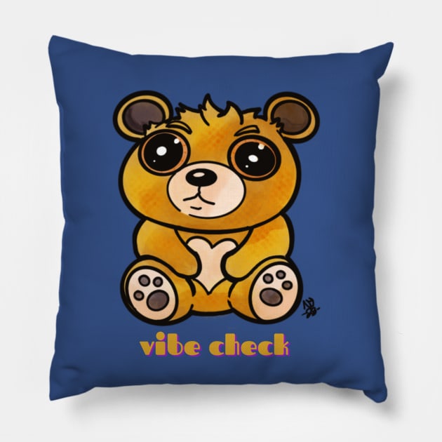 Kawaii Teddy Bear - Vibe Check Pillow by Alt World Studios