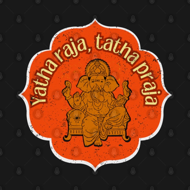 Yatha raja, tatha praja, old Hindu Sanskrit text with the symbol of a Hindu deity by PopArtyParty