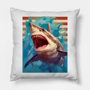 American Flag Patriotism and Freedom Great White Shark Pillow