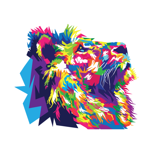 Colourful Majestic Lion Face Aesthetic by Sanu Designs