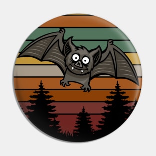 Bat Vintage Sunset Retro Halloween Design Pin