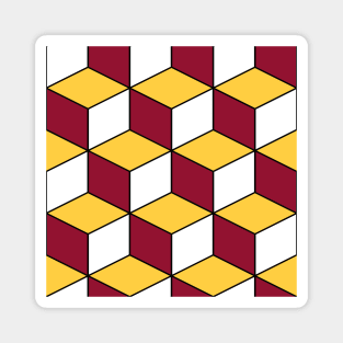 Burgundy and Gold Isometric Cubes Optical Illusion Pattern Magnet