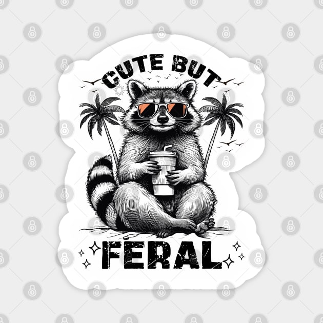 Funny Raccoon Cute But Feral Vintage Raccoon Magnet by JessArty