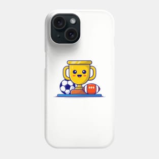 Cute Sport Trophy with Soccer Ball and Rugby Cartoon Vector Icon Illustration Phone Case