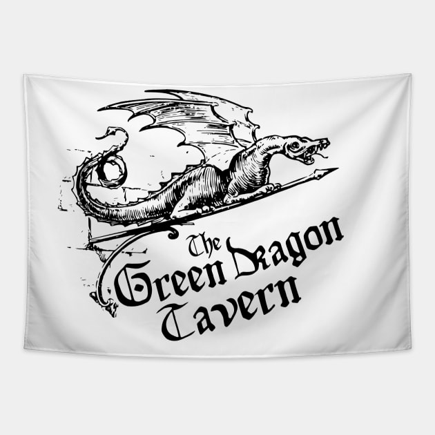 Green Dragon Tavern, Black, Transparent Background Tapestry by Phantom Goods and Designs