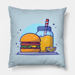 Burger And Orange Juice Cartoon Vector Icon Illustration Pillow