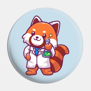 Cute Red Panda Scientist Holding Chemical Liquid Cartoon Pin