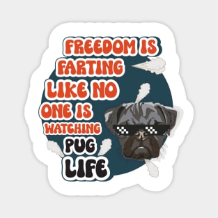 Freedom is farting like no one is watching Funny quote pug farting Magnet