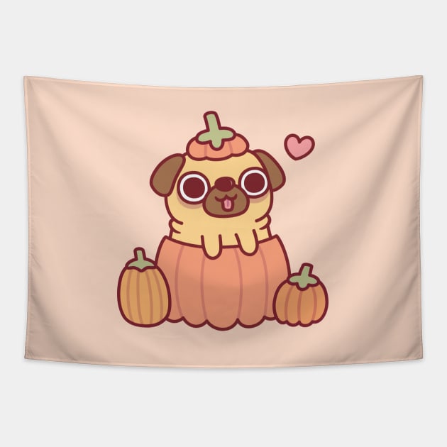 Cute Pug In Pumpkin Funny Thanksgiving Tapestry by rustydoodle