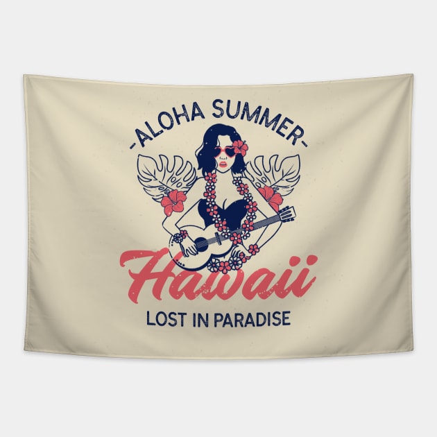 Aloha Summer Hawaii Hawaiian Paradise Hula Girl Tapestry by Tip Top Tee's